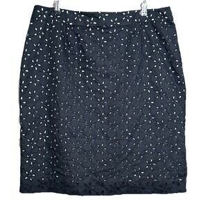 Don Caster Women's‎ Black Pencil Skirt 18W Daisy Eyelets Lined-White 100% Cotton